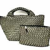 Naghedi St. Barths Small Neoprene Gold Woven Glitter Satchel w/ Pouch