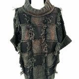 Yoshi Yoshi by PJ Women's Gray Size M Short Sleeve Checkered Fringe Sweater
