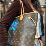 LOUIS VUITTON 2015 Neverfull MM Fish Custom Coated Canvas Brown Monogram Tote