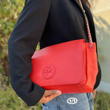 Tory Burch Marion Red Flap Logo Leather Shoulder Bag
