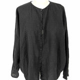 Eileen Fisher Women's Black Size S Button Down Linen Window Pane Long Sleeve