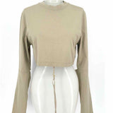 JACQUEMUS Le Tshirt Pino Khaki Size M Crew Neck Cut Out Cotton Crop Long Sleeve