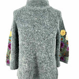 sleeping on snow Women's Steel Blue Size S Mock Neck Embroidered Floral Sweater