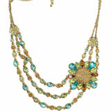 Statement Blue Green Gold Tone Multi-strand Flower Necklace