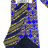 GIANNI VERSACE Silk Blue Yellow Medusa Filigree Necktie