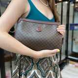 Celine Vintage Coated Canvas Brown Zip Macadam Clutch