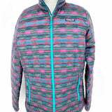 Patagonia Women's Purple Teal Size L Puffer Zip Goose Down Stripe Jacket
