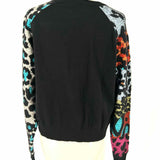 Desigual Ayla Women's Black Gray Size M Crew Neck Leopard Print Sweater