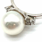 Estate size 6.5 14K White Gold Pearl & Diamond Ring