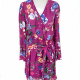 Parker Women's Purple Size S Long Sleeve Mini Belted Floral Dress