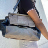HALSTON HERITAGE Leather Taupe/Black Flap distressed Leather Satchel