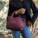 Naghedi St. Barths Small Neoprene Red Woven Glitter Satchel w/ Pouch