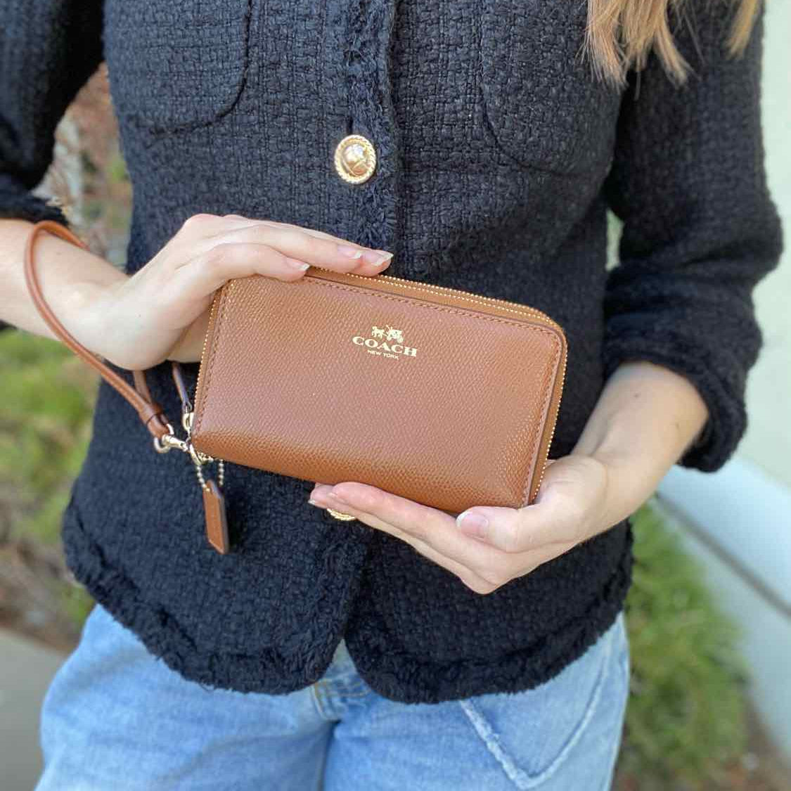 Coach Brown Wristlet Saffiano Leather Wallet