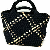 Naghedi St. Barths Small Neoprene Black Beige Woven Satchel w/ Pouch