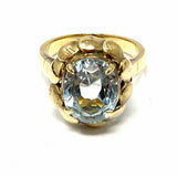 Estate size 6.5 14K Gold Blue Oval Flower Aquamarine Ring
