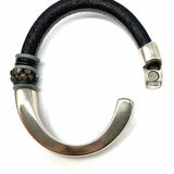 Silver tone Magnetic 6" Leather Bracelet