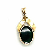 Estate 14K Yellow Gold Green Oval Leaf Green Stone Pendant