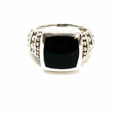 Estate size 6 .925 Sterling Silver Square Cord Black Onyx Ring