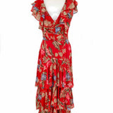 WAYF Chelsea Tiered Ruffled Women's Red Size S Midi Floral Dress