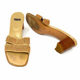Stuart Weitzman Women's Brown Size 8 Block Heel Beaded Slide