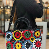 Prada Metal Triangle Top Handle Tote Raffia Multi-Color Tote Circle Satchel