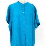 Eileen Fisher Women's Blue Size 3X Button Down Linen Short Sleeve Top