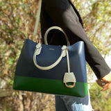 Lauren Ralph Lauren Marcy Large Navy Green Tote Color Block Leather Satchel