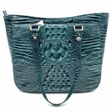 Brahmin Melbourne Teal Zip Top Croc Embossed Leather Tote