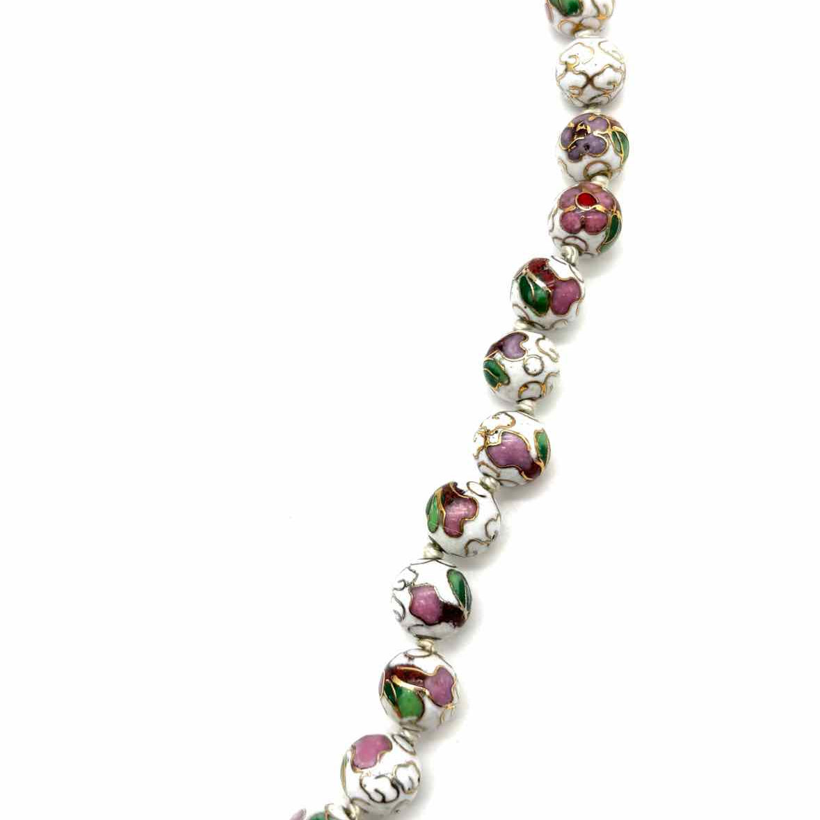 Statement White Pink Beaded 27" Cloisonne Flower Necklace