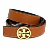 Tory Burch Miller 1" Black Brown Reversible Logo Leather Belt