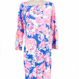 Lilly Pulitzer Noele Women's Pink Blue Sz M 3/4 Sleeve Pima Cotton Floral Dress