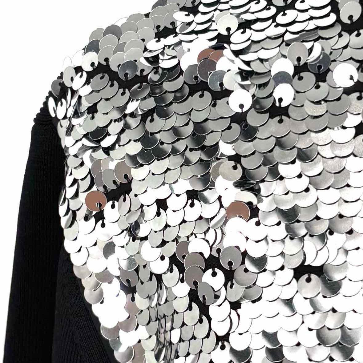 Tory Burch Women's Black Silver Size M Short Sleeve Sequined Dress