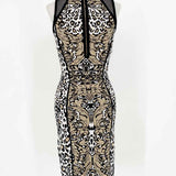Cache Beige/Black Size XS sheath Cheetah Dress