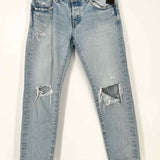 Moussy Women's Light Blue Size 28/6 Straight Leg Distressed Jeans