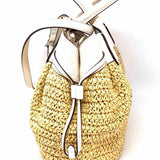 Kate Spade Straw Beige White Tote Woven Pebbled Leather Satchel