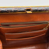 Vintage Brown Hinged Croc Embossed Leather Satchel