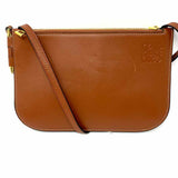 LOEWE Gate Double Zip Pouch Brown Zip Leather Crossbody