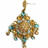 Statement Blue Gold Tone Dangle Crystal Earrings