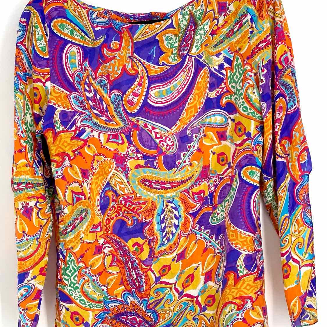 Lauren by RL Women's Multi-Color Size M Boatneck Silk Paisley Long Sleeve