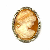 Vintage Mid Century Orange Oval 1.5" Carved CAMEO Brooch