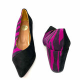 ras Women's Black Purple Size 39/9 Pointed Suede Zebra Pumps
