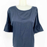 WEEKEND MaxMara Women's Navy Size M Scoop Neck Ruffled Short Sleeve Top