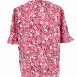 cece Women's Pink Size M Button Down Crepe Floral Short Sleeve Top