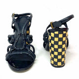 Tory Burch Women's Black Size 7 Block Heel Leather Checkered Sandals