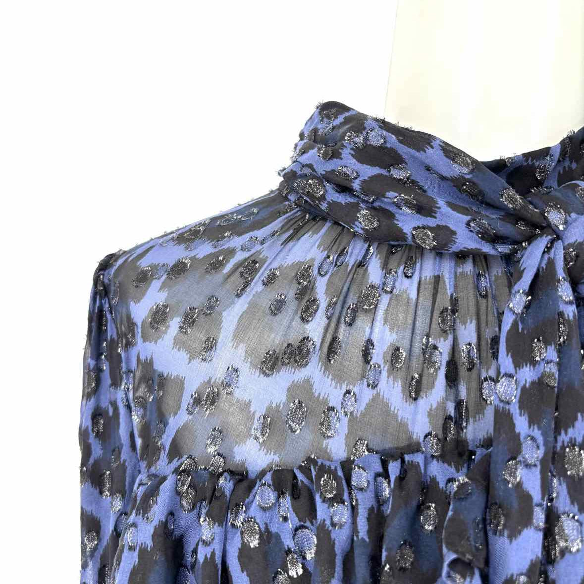 Kate Spade Women's Black Navy Size M Ruffled Leopard Print Dress