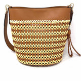 Salvatore Ferragamo 2022 Studio Wove Raffia Brown Bucket Woven Satchel