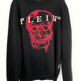 PHILIPP PLEIN Men's Black/Red Size XL Intarsia Skull Pullover Sweater