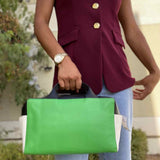 REED KRAKOFF Black Green Top Handle Color Block Satchel