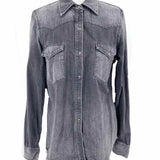 NILI LOTAN Travis Women's Black Size M Button Down Denim Raw Hem Long Sleeve