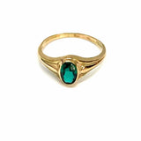 Estate size 3 10K Gold Green Oval Glass Ring